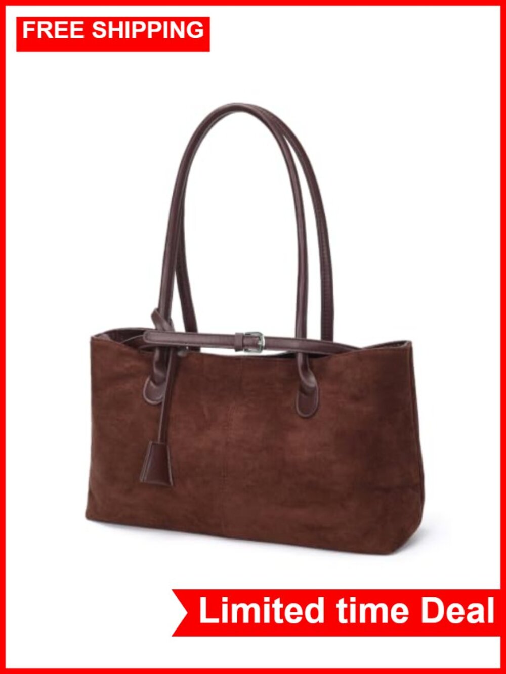 Faux Suede Slouchy Hobo Shoulder Tote Bag Women Retro Large Handbag